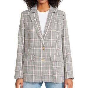 STEVE MADDEN Women's Medium Gray Plaid‎ Oversized Boyfriend Blazer Classic